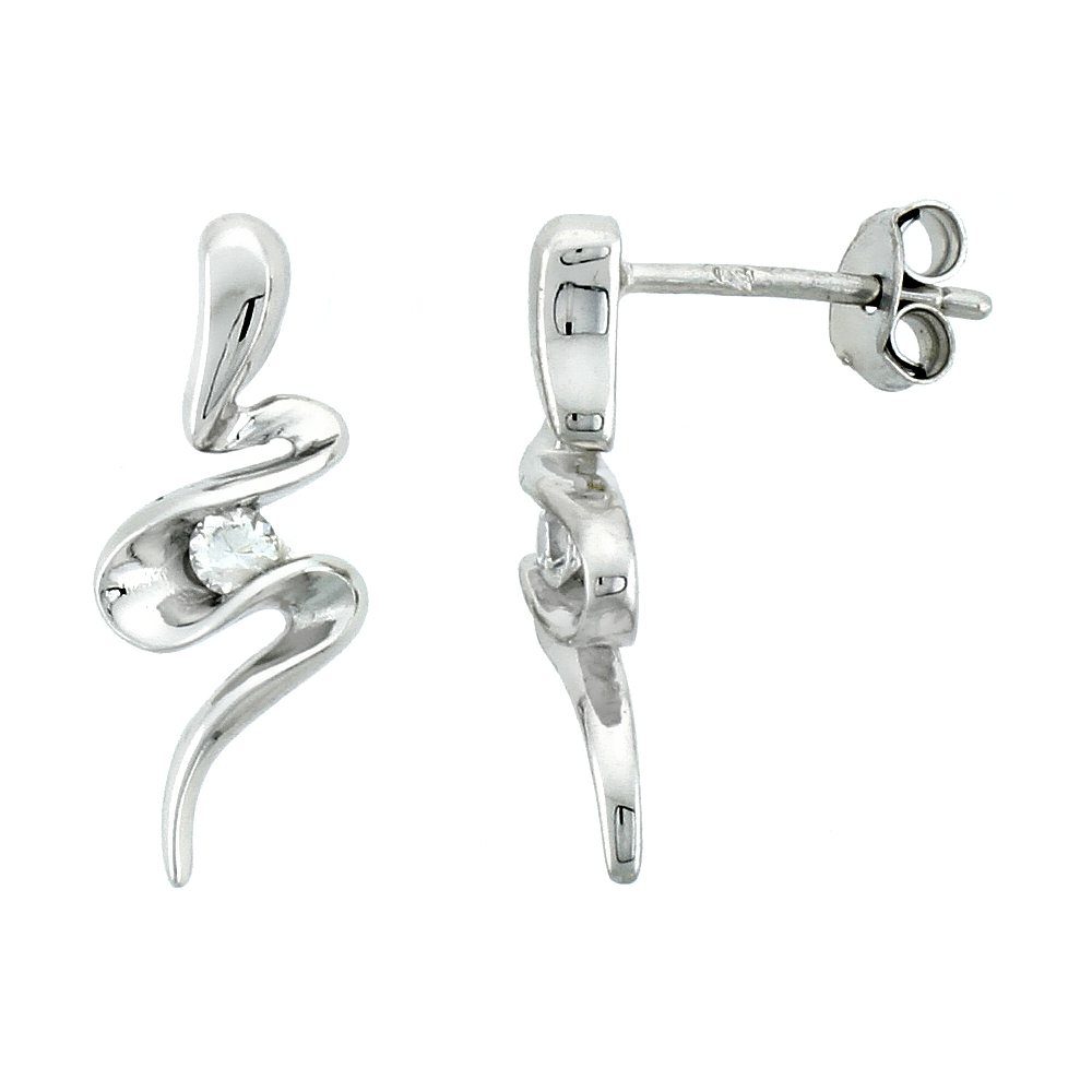 STERLING SILVER JEWELED SPIRAL POST EARRINGS, W/ CUBIC ZIRCONIA STONES, 3/4 (20 MM)