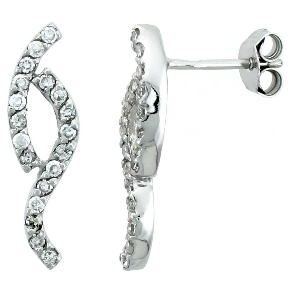 STERLING SILVER JEWELED TWISTED POST EARRINGS, W/ CUBIC ZIRCONIA STONES, 13/16 (21 MM)