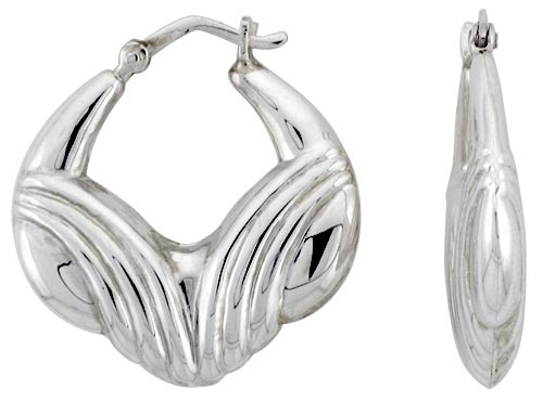 STERLING SILVER WATERFALL HOOP EARRINGS FOR WOMEN CLICK TOP HIGH POLISHED 1 INCH