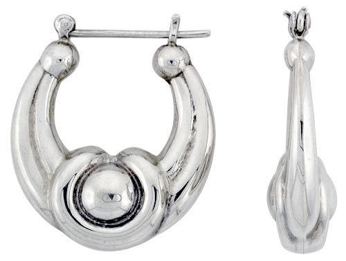 STERLING SILVER HORSESHOE HOOP EARRINGS FOR WOMEN CLICK TOP HIGH POLISHED 1 1/8 INCH