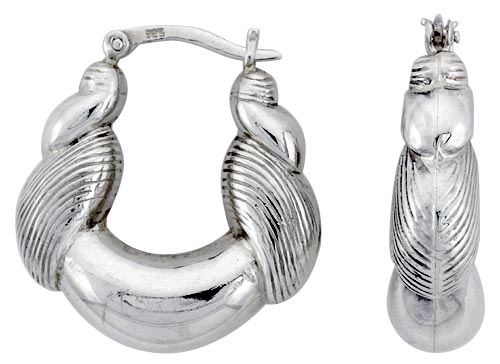 STERLING SILVER TWISTED ROPE HOOP EARRINGS FOR WOMEN CLICK TOP HIGH POLISHED 1 1/4 INCH