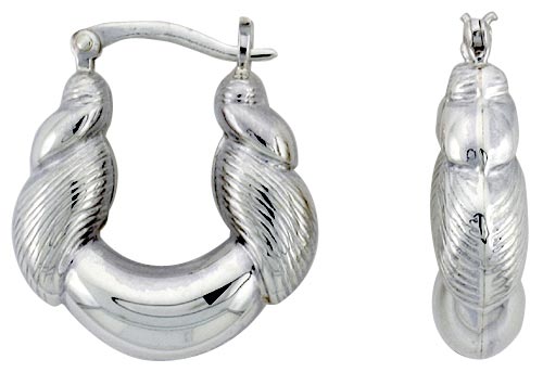 STERLING SILVER TWISTED ROPE HOOP EARRINGS FOR WOMEN CLICK TOP HIGH POLISHED 1 INCH