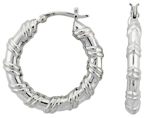 STERLING SILVER DOUBLE WRAPPED HOOP EARRINGS FOR WOMEN CLICK TOP HIGH POLISHED 1 3/8 INCH