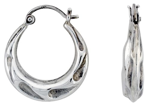 STERLING SILVER TEARDROPS HOOP EARRINGS FOR WOMEN CLICK TOP HIGH POLISHED 7/8 INCH