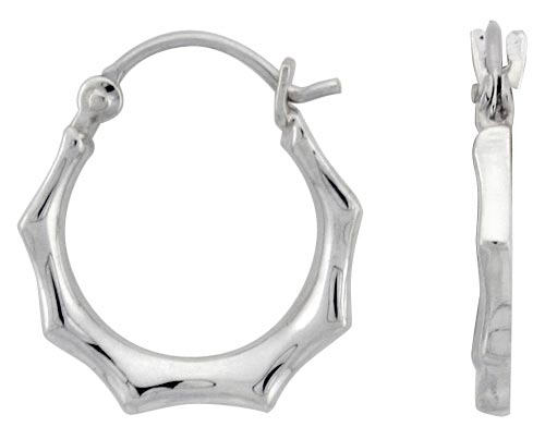 STERLING SILVER BAMBOO HOOP EARRINGS FOR WOMEN CLICK TOP HIGH POLISHED 3/4 INCH