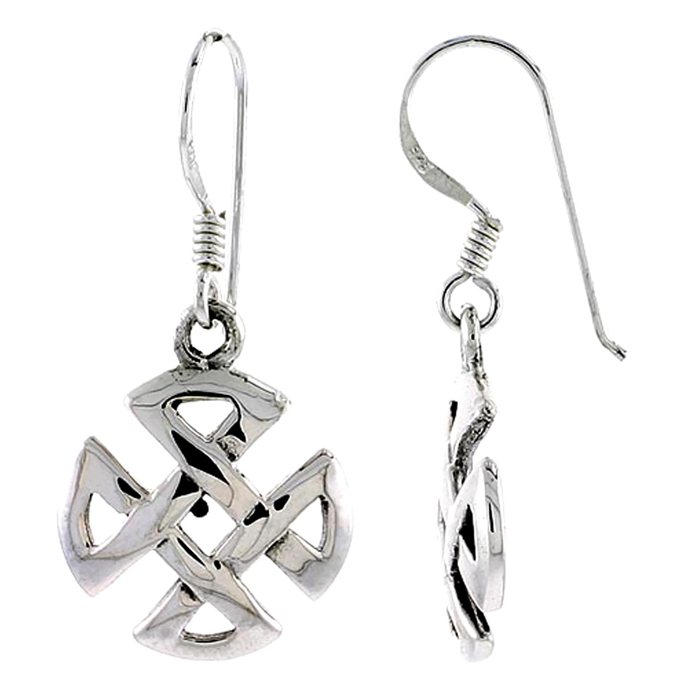 Sterling Silver Celtic Shield Knot Earrings Dangling Fishhook Oxidized Finish Women 5/8 inch long