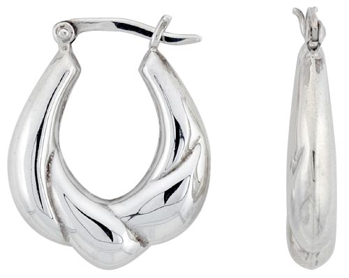 STERLING SILVER CASCADES HOOP EARRINGS FOR WOMEN CLICK TOP HIGH POLISHED 1 INCH