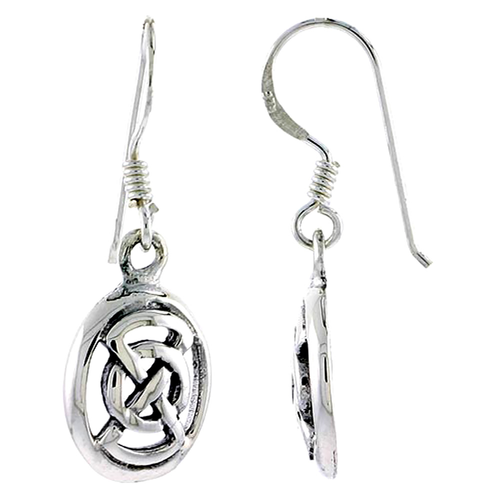 Small Sterling Silver Dara Celtic Knot Earrings Dangling Fishhook Oxidized Finish Women 5/8 inch long