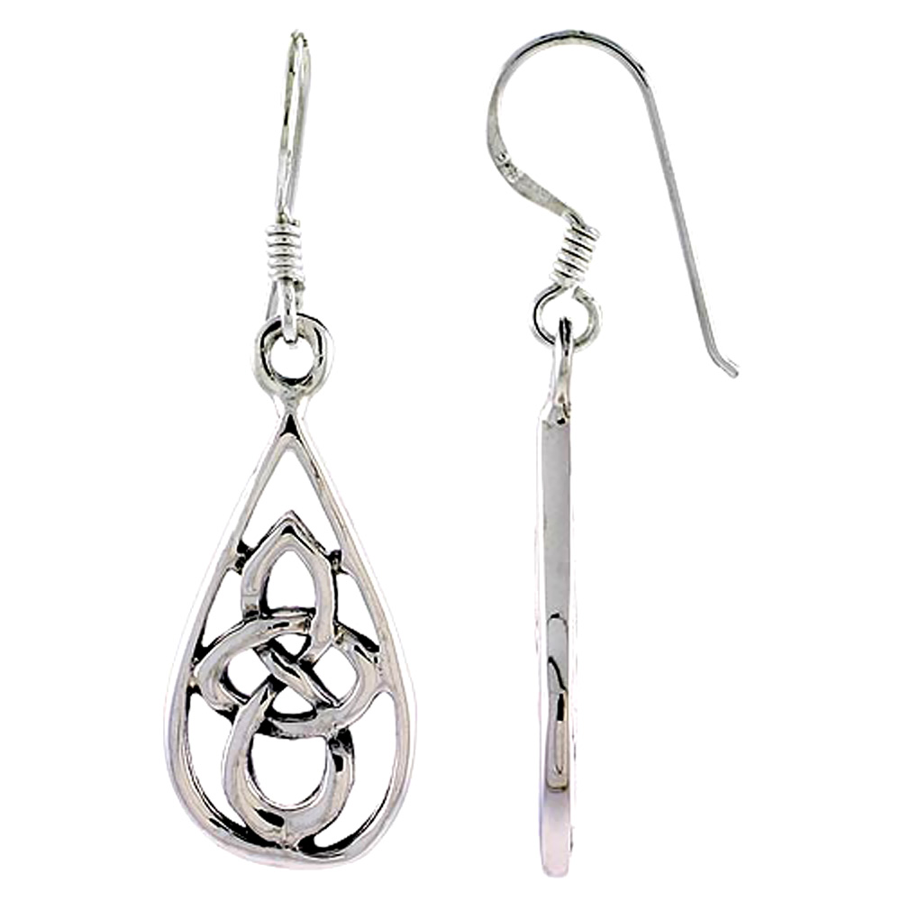Sterling Silver Serch Bythol Celtic Knot Teardrop Earrings Dangling Fishhook Oxidized Finish Women 1 inch long