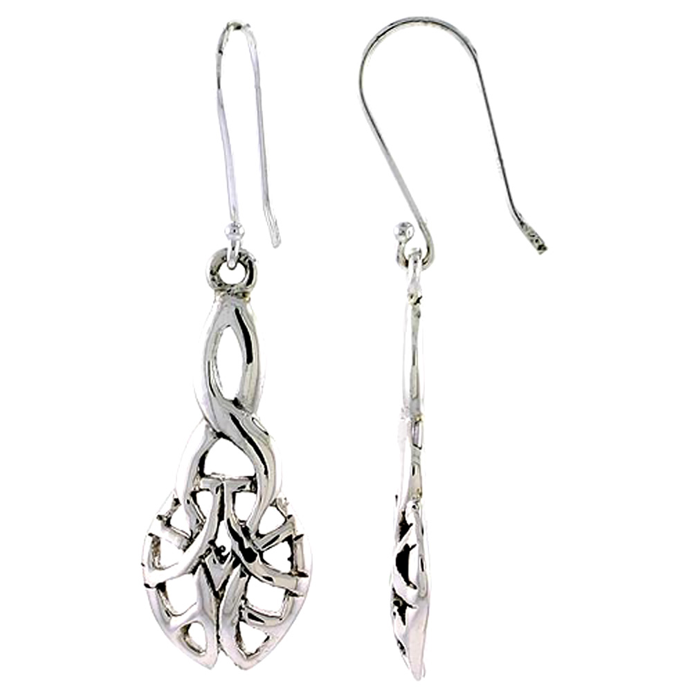 Sterling Silver Celtic Tree Knot Earrings Dangling Fishhook Oxidized Finish Women 1 inch long