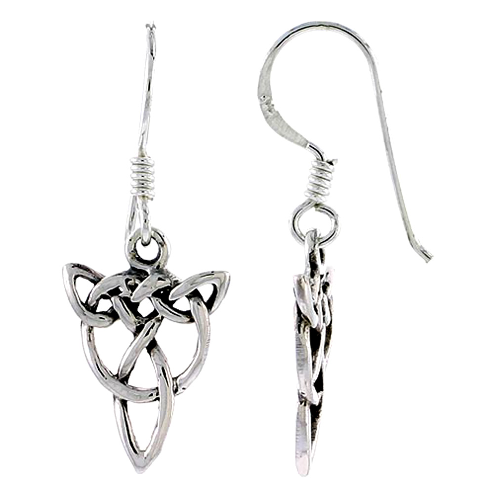 Sterling silver Trinity Symbol Triquetra Interlaced Circle Celtic Earrings Dangling Fishhook Oxidized Finish Women 5/8 inch long