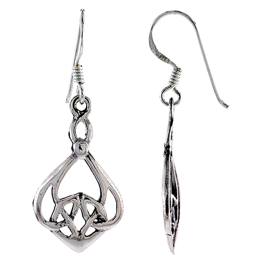 Sterling Silver Triquetra Trinity Celtic Earrings Dangling Fishhook Oxidized Finish Women 1 inch long