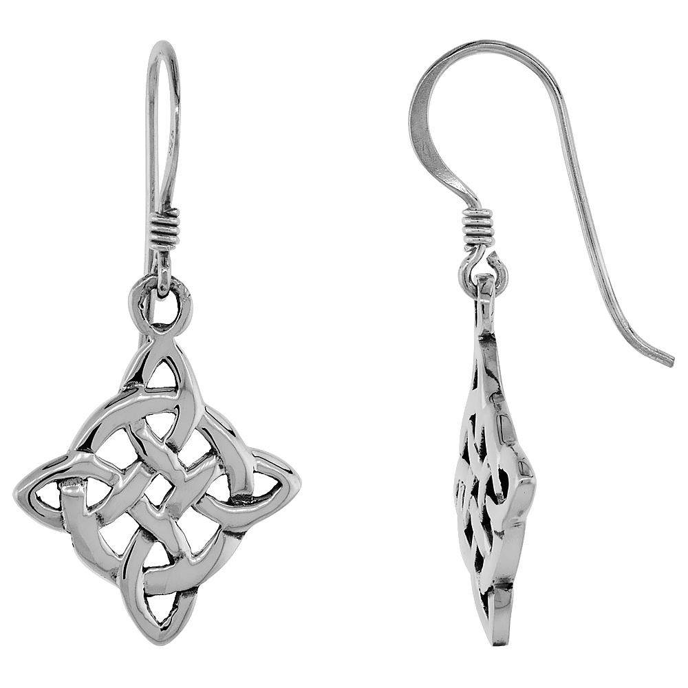 Sterling Silver Celtic Witches Knot Earrings Dangling Fishhook Oxidized Finish Women 3/4 inch long