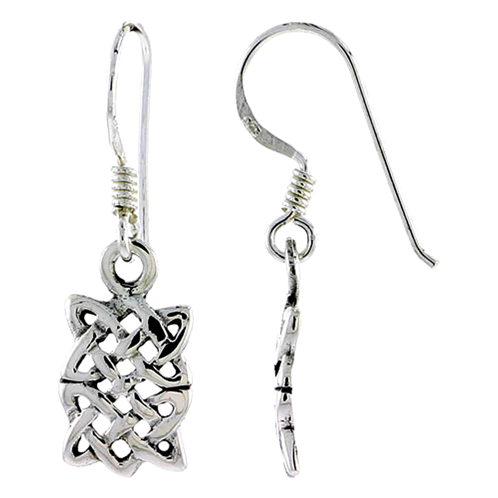 STERLING SILVER CELTIC SAILORS KNOT EARRINGS DANGLING FISHHOOK OXIDIZED FINISH WOMEN 1/2 INCH LONG