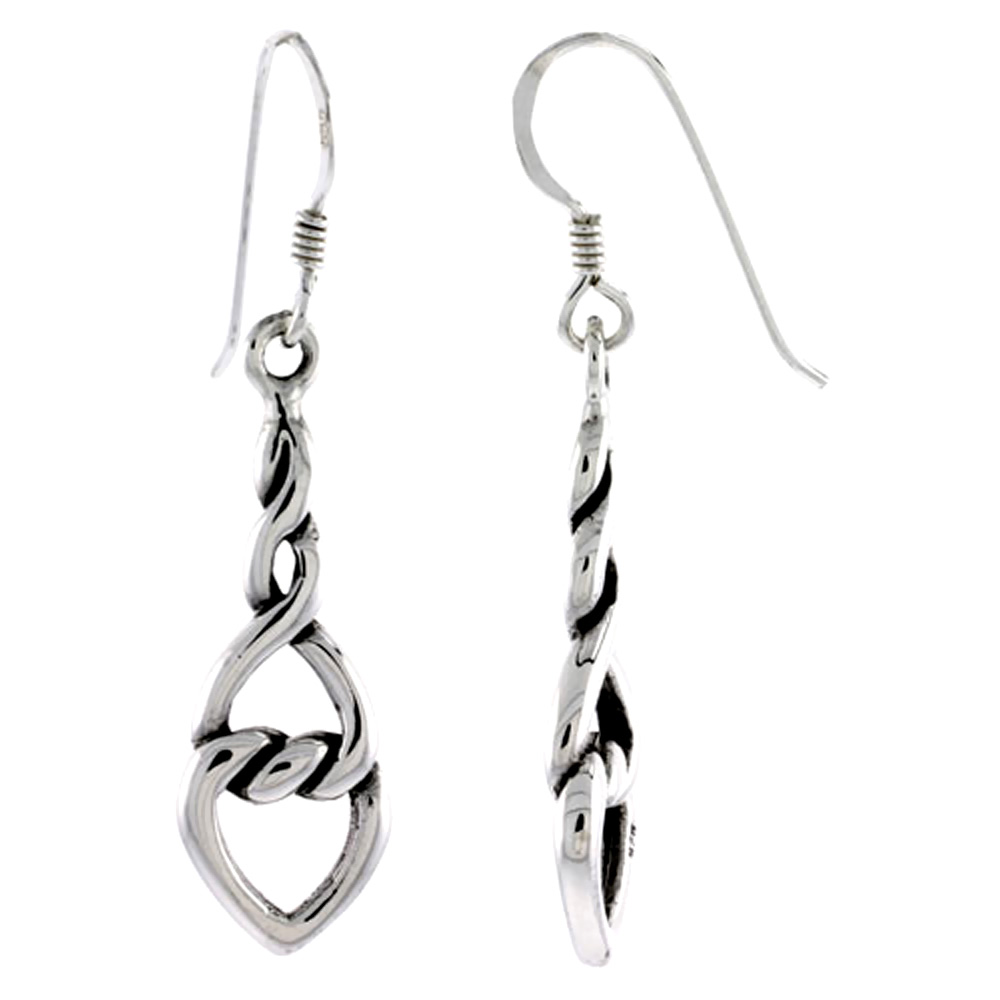 Sterling Silver Rope Design Knot Celtic Earrings Dangling Fishhook Oxidized Finish Women 1 1/8 inch long