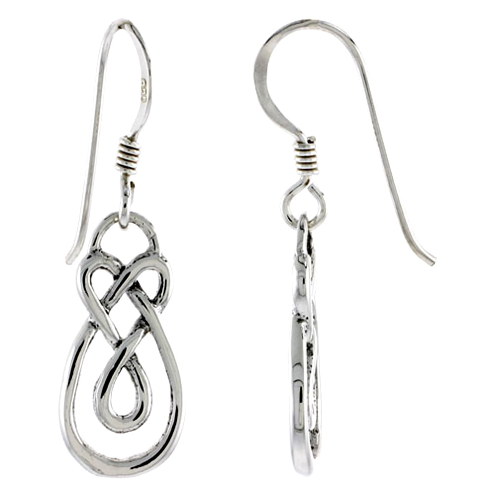 Sterling Silver Celtic Motherhood Knot Earrings Dangling Fishhook Oxidized Finish Women 5/8 inch long