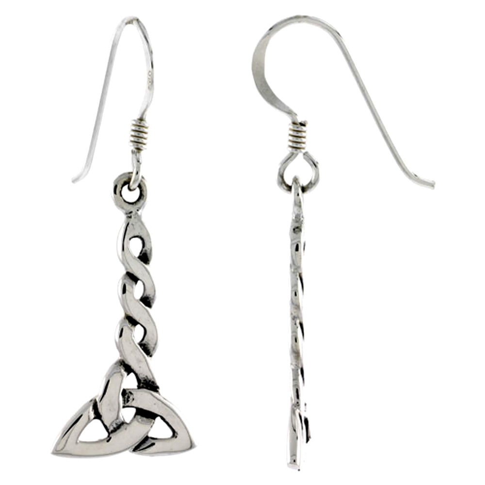 Sterling Silver Triqutra Celtic Earrings Dangling Fishhook Oxidized Finish Women 7/8 inch long