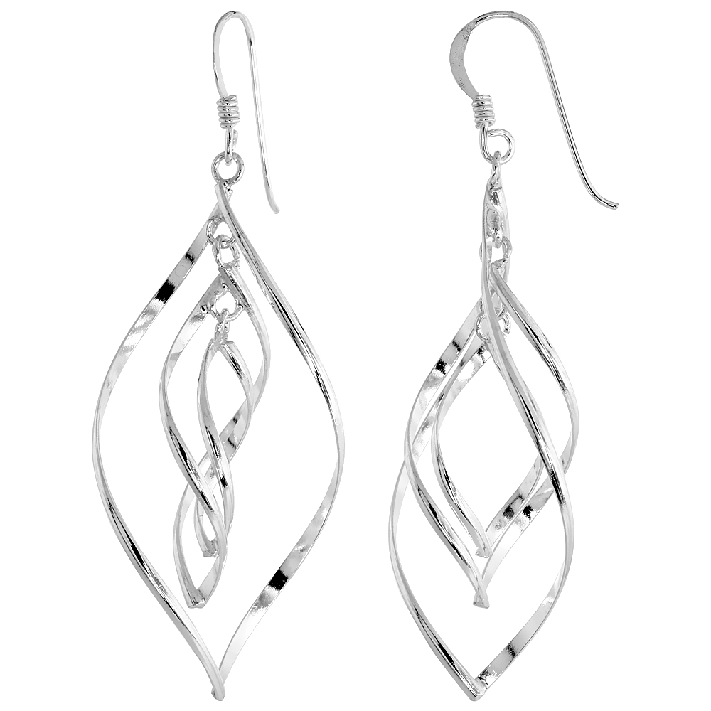 STERLING SILVER PEAR SHAPE WIRE WRAP EARRINGS, 1 1/2 INCH