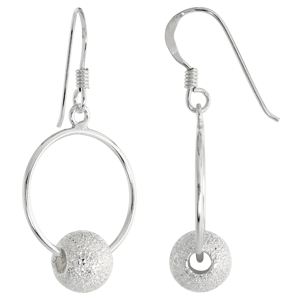 STERLING SILVER STARDUST BEAD EARRINGS, 1 7/16 INCH