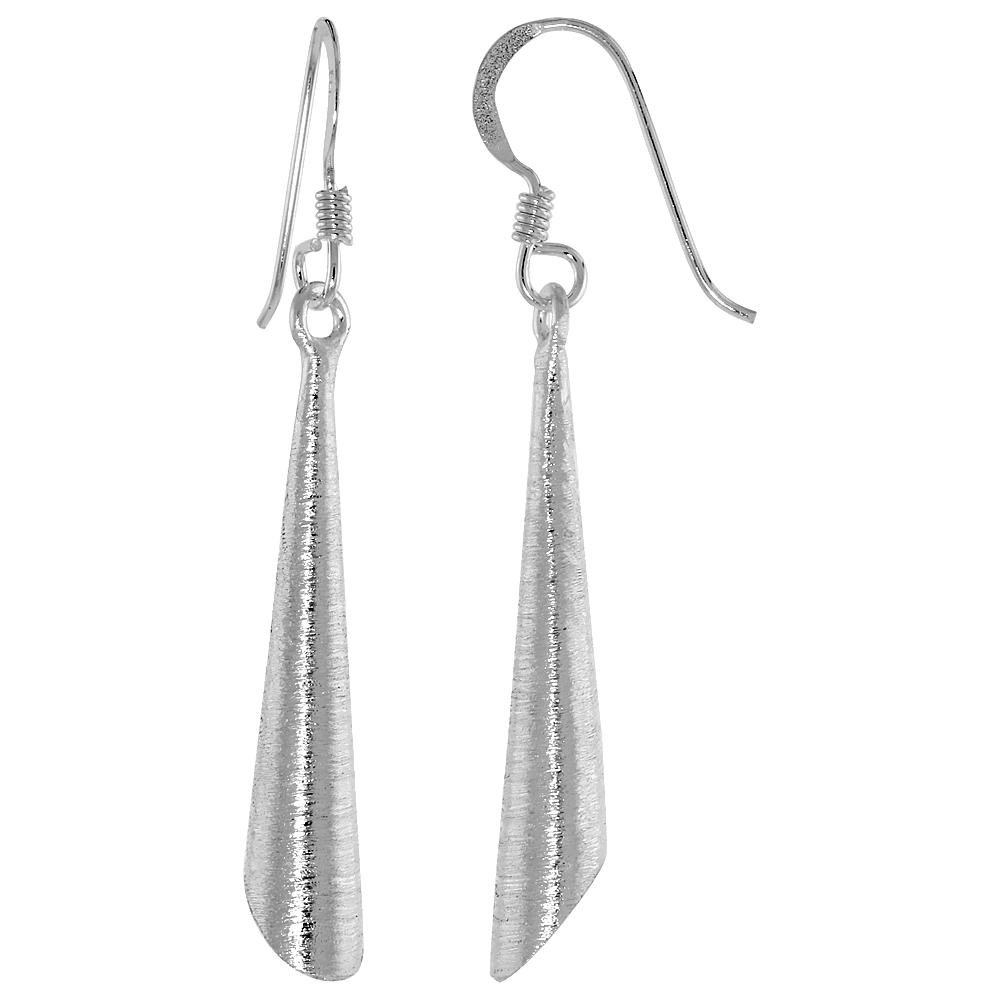 STERLING SILVER ELLIPTICAL CONE EARRINGS CRYSTALLIZED FINISH, 1 5/16 INCH