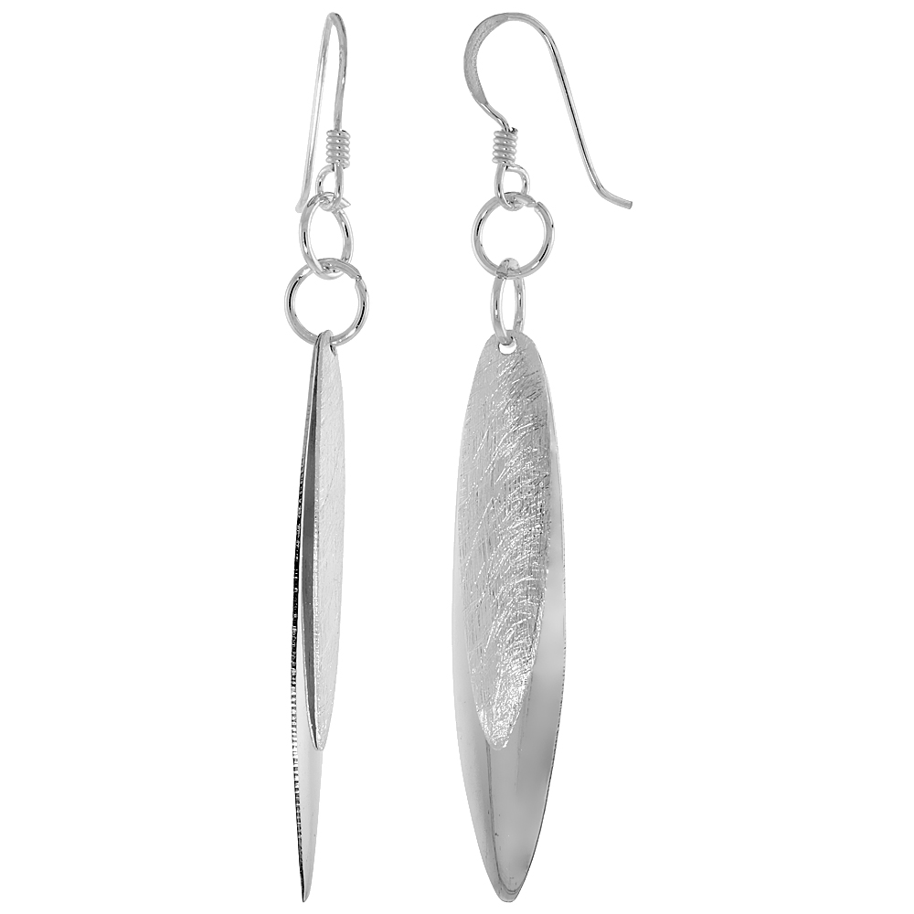 STERLING SILVER LONG OVAL EARRINGS CRYSTALLIZED FINISH, 1 9/16 INCH