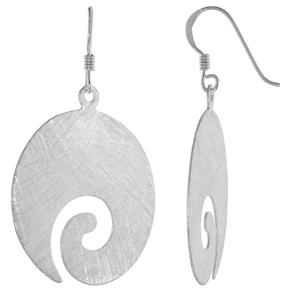 STERLING SILVER SWIRL EARRINGS CRYSTALLIZED FINISH, 1 1/8 INCH