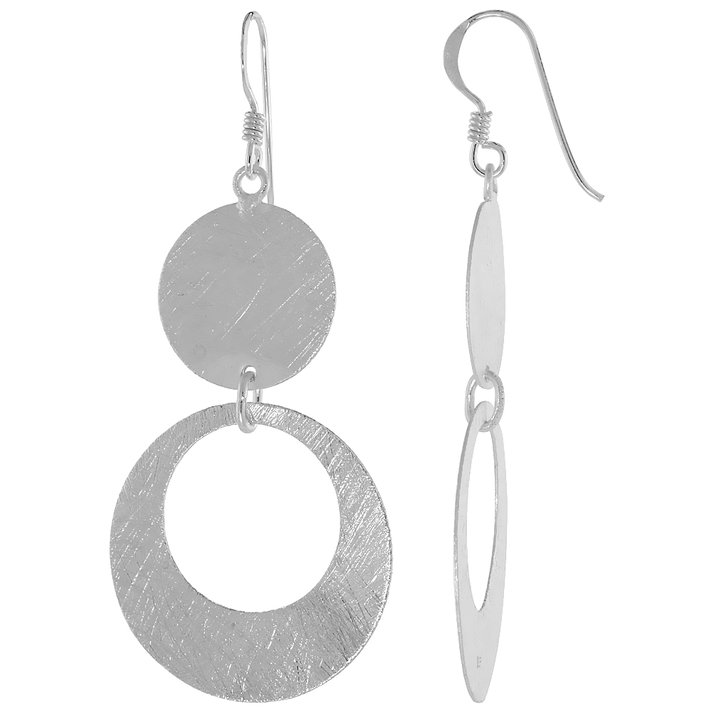 STERLING SILVER CIRCLES EARRINGS CRYSTALLIZED FINISH, 1 INCH