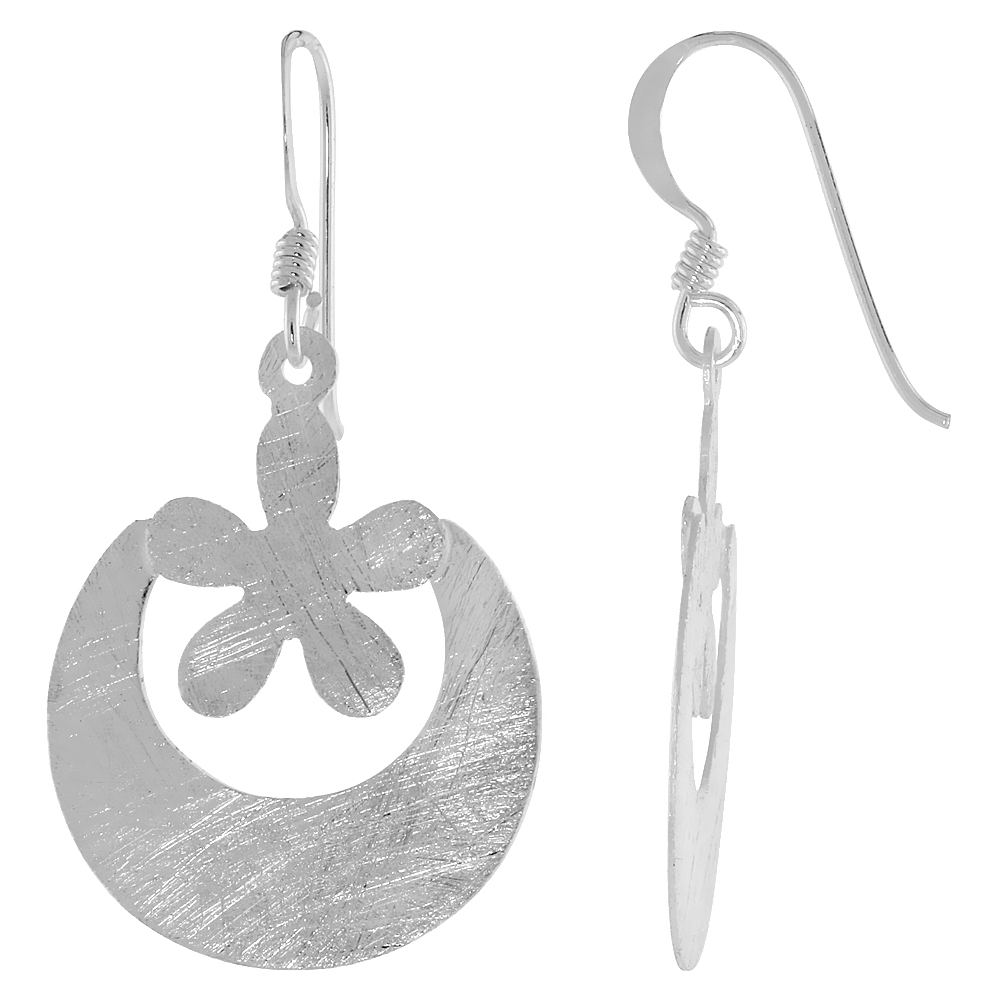 STERLING SILVER FLOWER EARRINGS CRYSTALLIZED FINISH, 1 INCH