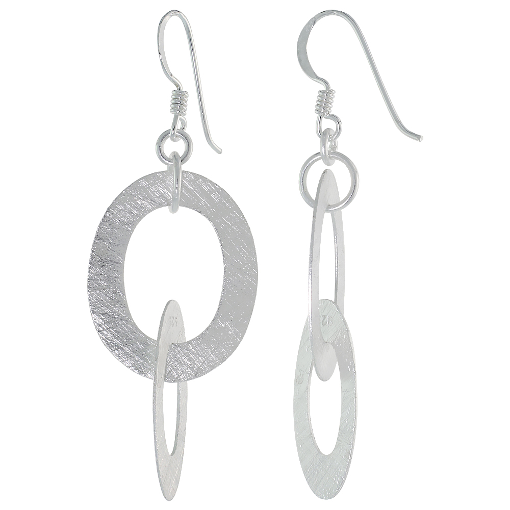 STERLING SILVER DOUBLE OVAL EARRINGS CRYSTALLIZED FINISH, 1 3/8 INCH