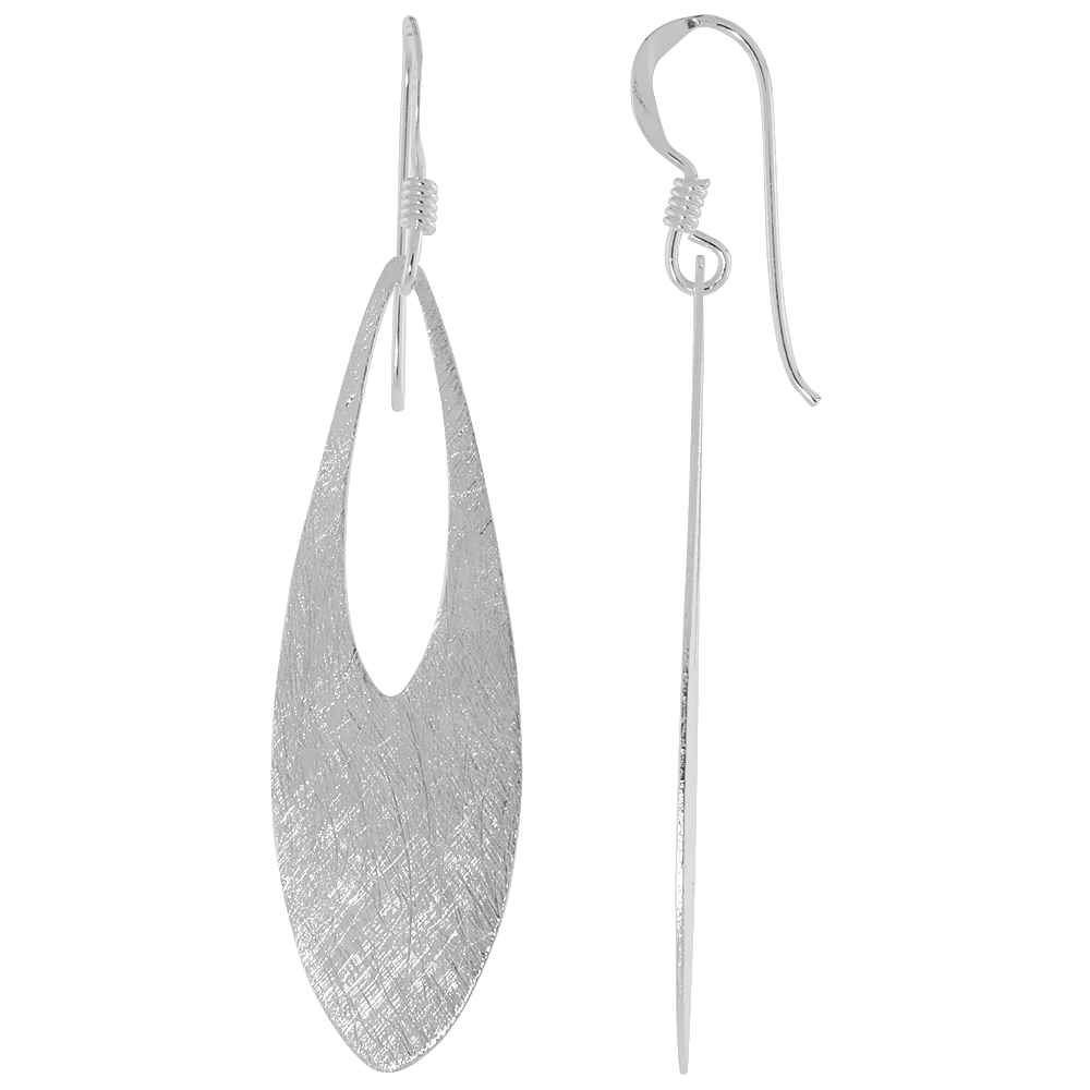 STERLING SILVER TEARDROP EARRINGS CRYSTALLIZED FINISH, 1 1/2 INCH