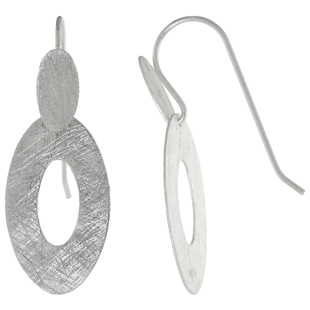 STERLING SILVER DOUBLE OVAL EARRINGS CRYSTALLIZED FINISH, 1 5/16 INCH