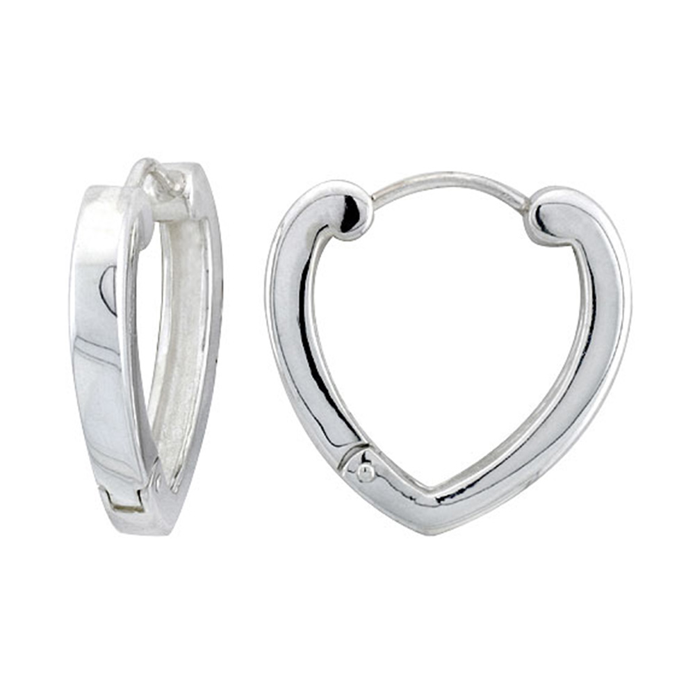 STERLING SILVER HUGGIE EARRINGS HEART-SHAPED FLAWLESS FINISH 15/16 INCH
