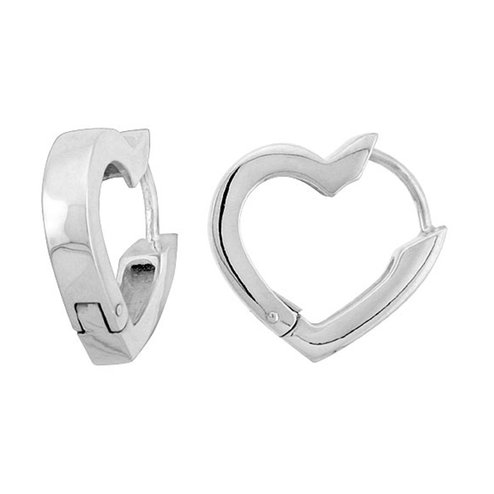 STERLING SILVER HUGGIE EARRINGS HEART-SHAPED FLAWLESS FINISH 11/16 INCH