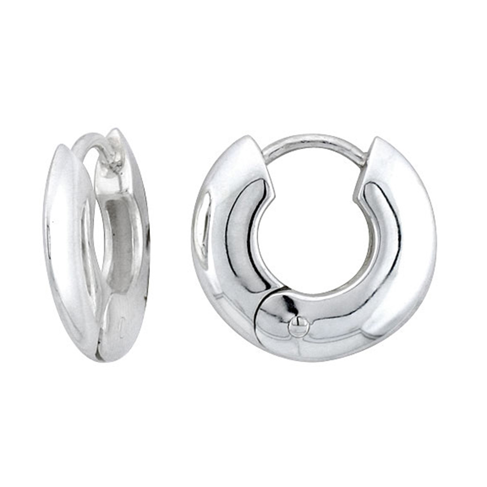STERLING SILVER HUGGIE EARRINGS DOUGHNUT-SHAPED FLAWLESS FINISH 15/16 INCH