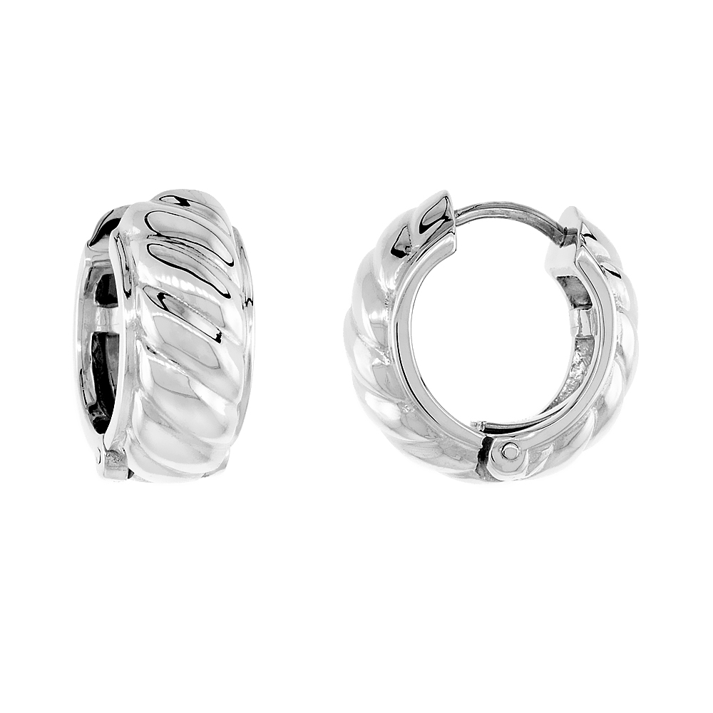 STERLING SILVER HUGGIE EARRINGS ROPE-DESIGNED FLAWLESS FINISH 11/16 INCH