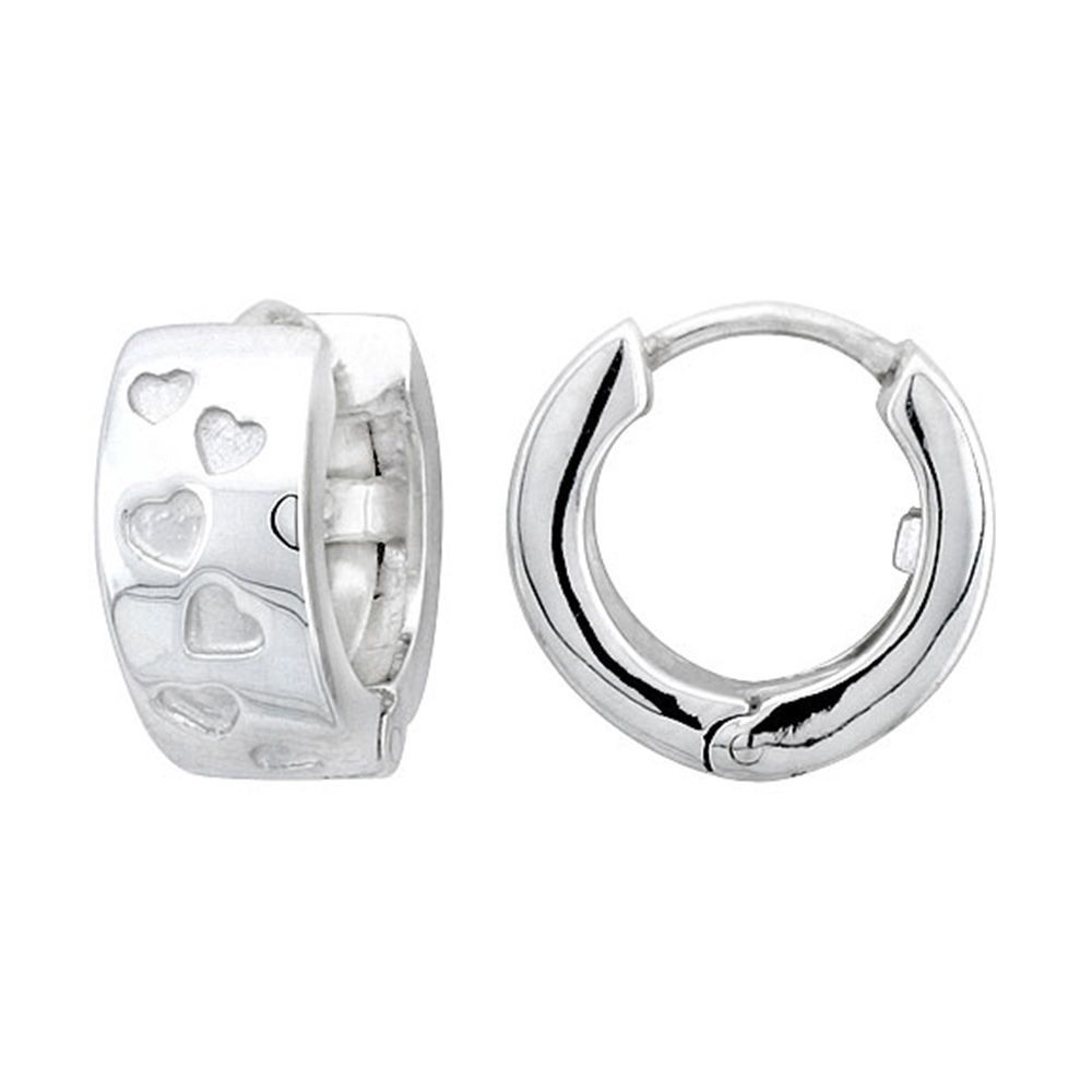 STERLING SILVER HUGGIE EARRINGS TEENY HEARTS FLAWLESS FINISH 5/8 INCH