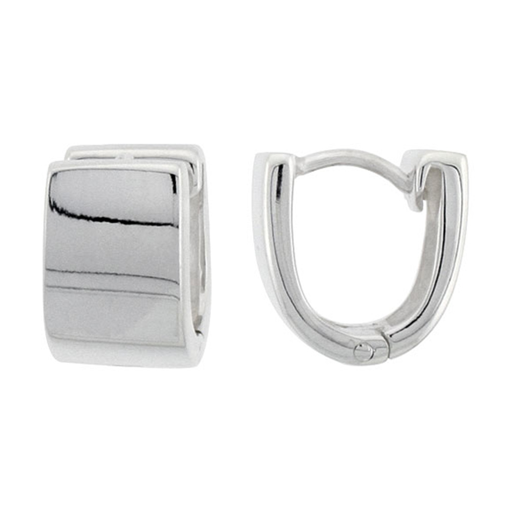 STERLING SILVER HUGGIES EARRINGS U-SHAPED 1/2 INCH WIDE