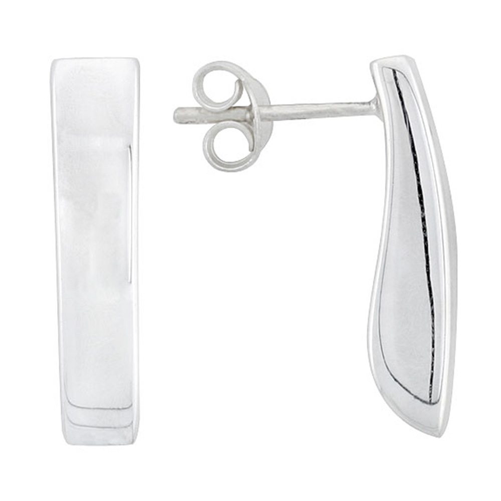 STERLING SILVER RECTANGULAR POST EARRINGS 13/16 INCH LONG