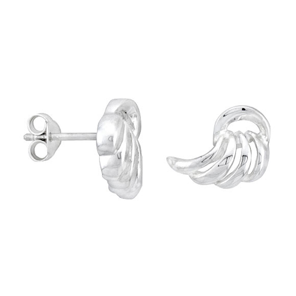 STERLING SILVER WINGS POST EARRINGS 3/8 INCH WIDE