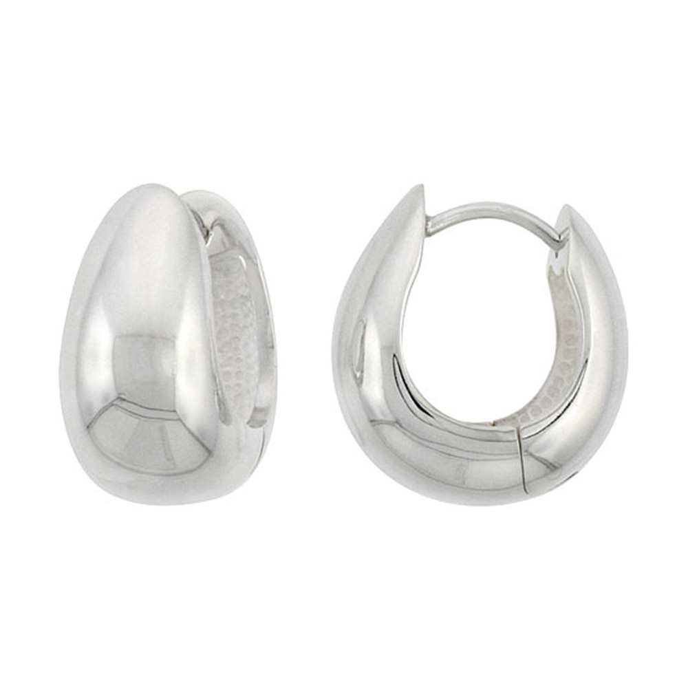 STERLING SILVER HUGGIE EARRINGS C-SHAPE FLAWLESS FINISH 3/4 INCH