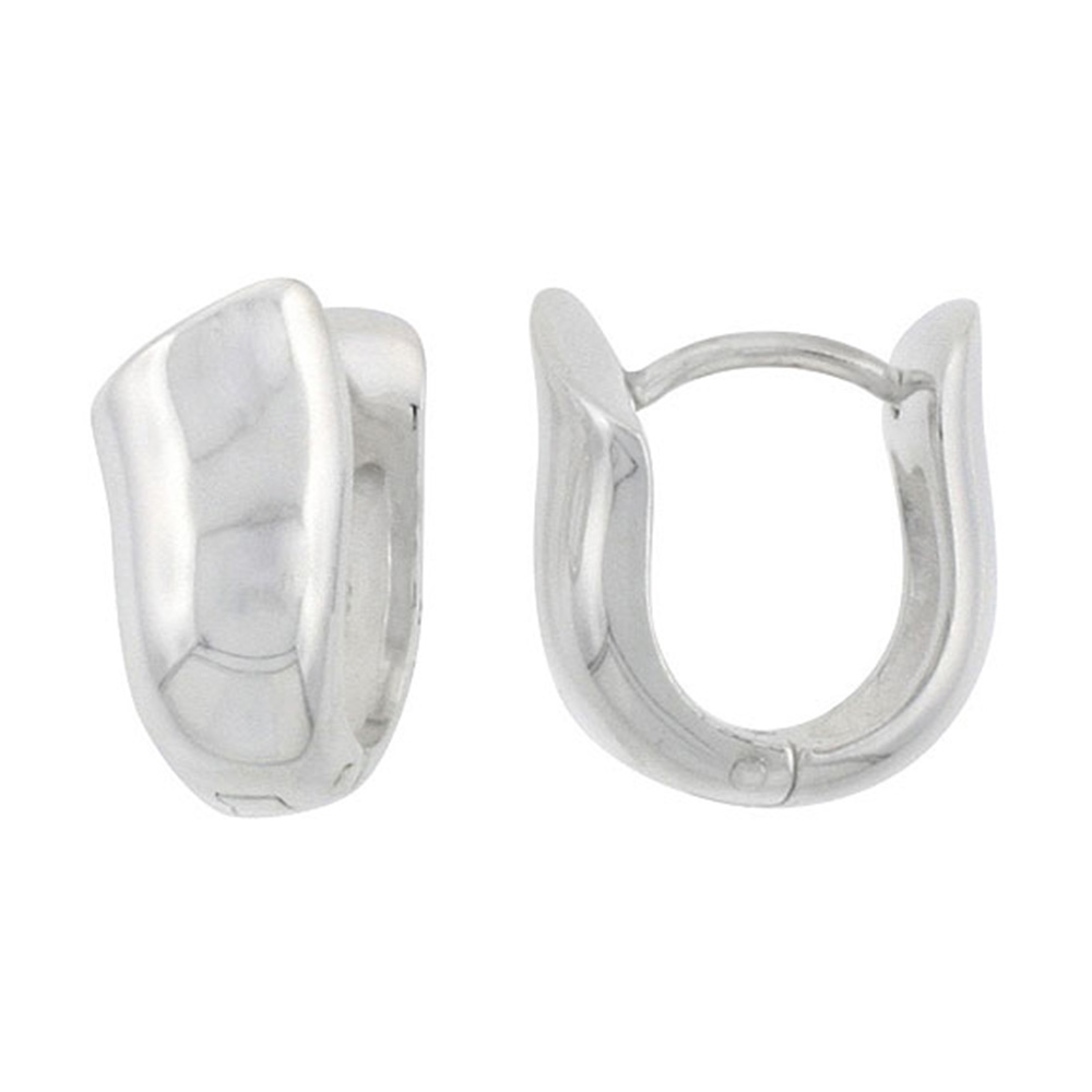 STERLING SILVER HUGGIE EARRINGS U-SHAPE FLAWLESS FINISH 1/2 INCH