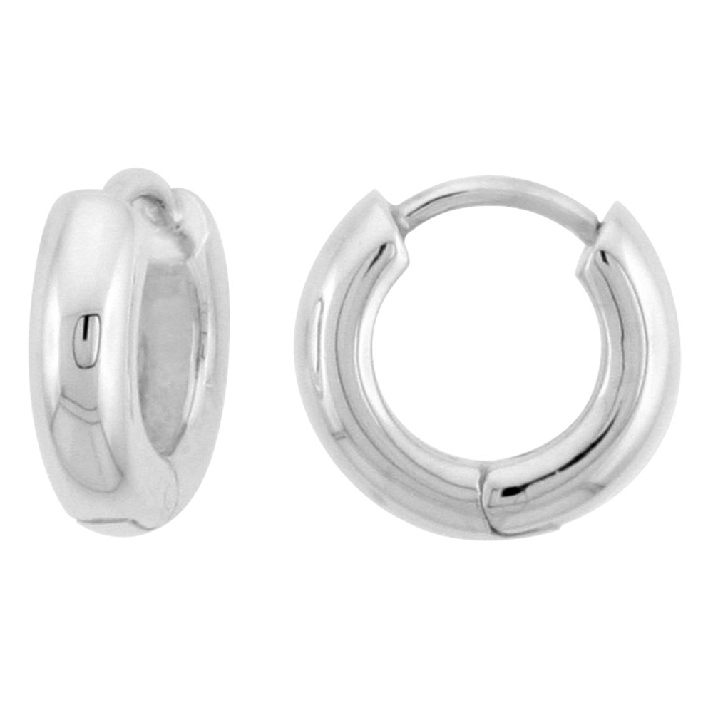 STERLING SILVER HUGGIE EARRINGS U-SHAPE FLAWLESS FINISH 7/16 INCH