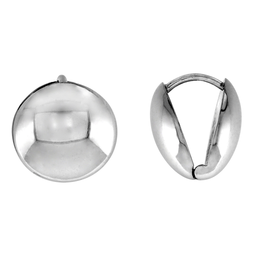1/2 INCH PLAIN STERLING SILVER ROUND HUGGIE EARRINGS FOR WOMEN PERFECT PERFECT FLAWLESS POLISHED FINISH 1/2 INCH (13MM) WIDE