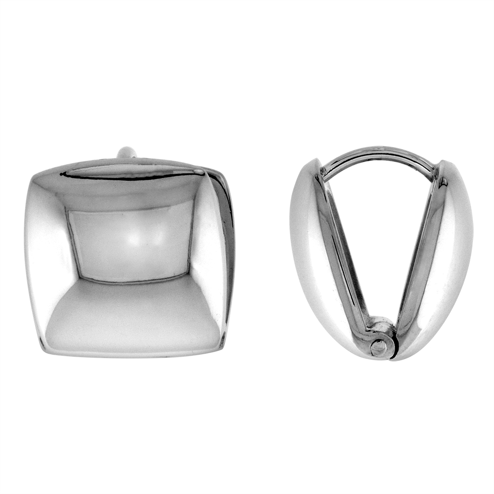 1/2 INCH PLAIN STERLING SILVER SQUARE HUGGIE EARRINGS FOR WOMEN PERFECT FLAWLESS POLISHED FINISH 1/2 INCH (13MM) WIDE