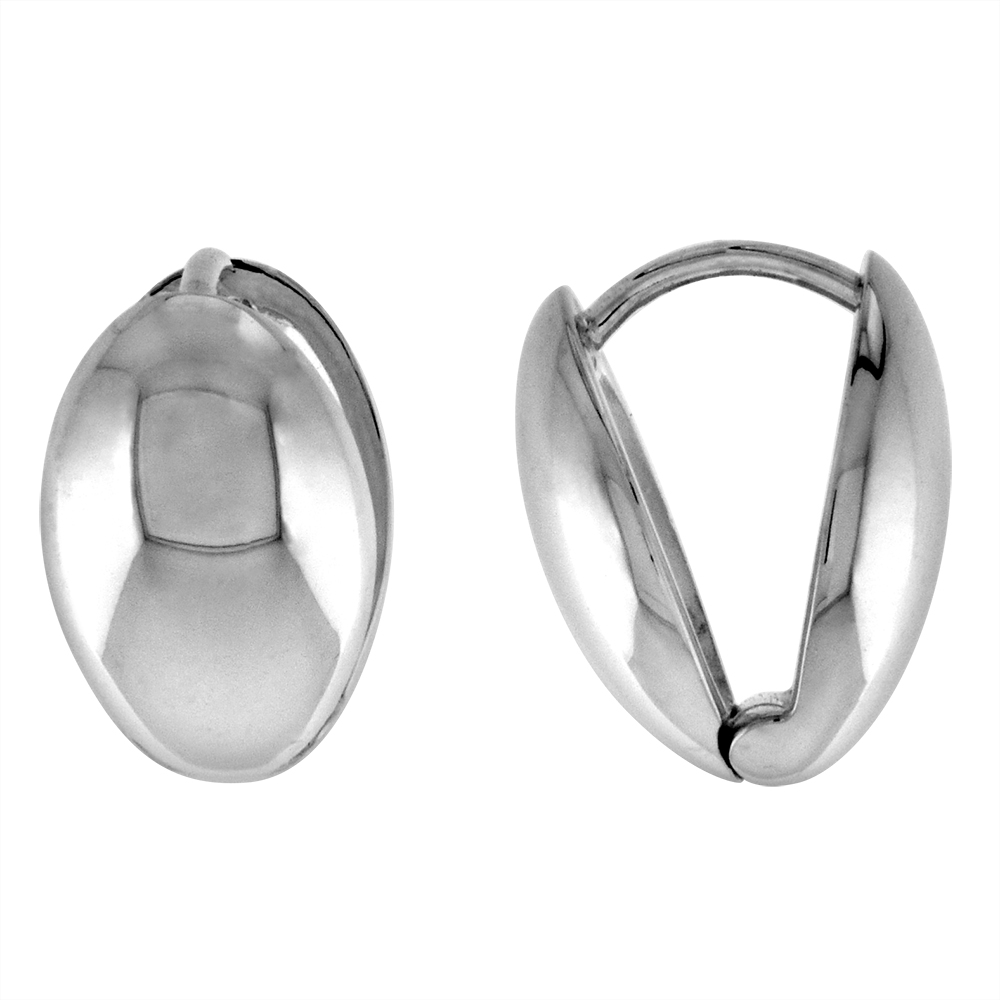 5/8 INCH PLAIN STERLING SILVER OVAL HUGGIE EARRINGS FOR WOMEN PERFECT FLAWLESS POLISHED FINISH 3/8 INCH (9MM) WIDE