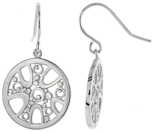 STERLING SILVER ROUND HOOK EARRINGS, 3/4 INCH LONG