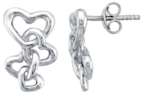 STERLING SILVER HEART POST EARRINGS, 5/8 INCH LONG