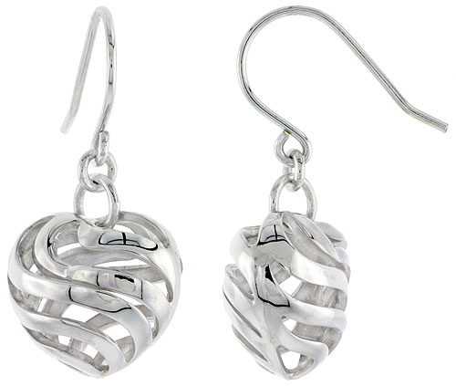 STERLING SILVER HEART HOOK EARRINGS, 1/2 INCH LONG