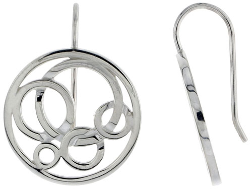STERLING SILVER ROUND HOOK EARRINGS, 3/4 INCH LONG