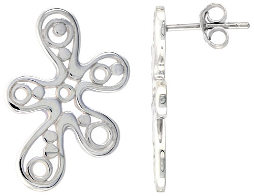 STERLING SILVER FREE-FORM BUBBLES POST EARRINGS, 1 INCH LONG